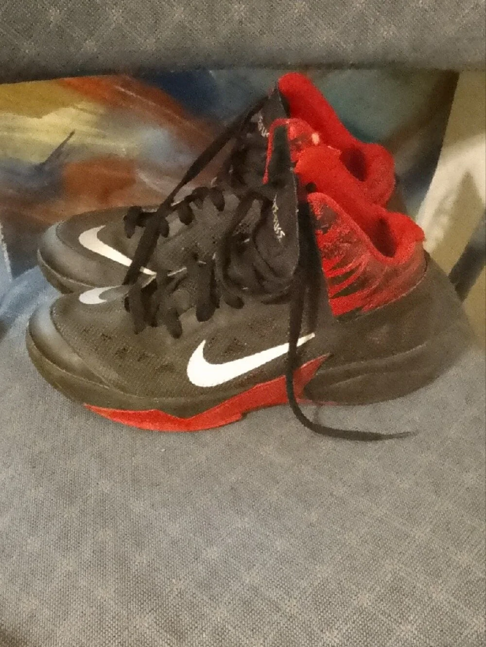 Nike Black and Red High-Top Sneakers with White Swoosh